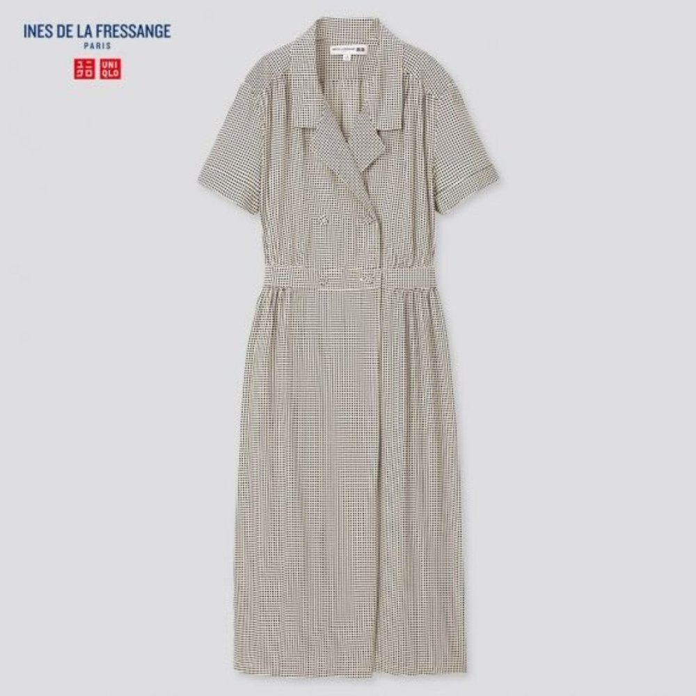 WOMEN RAYON OPEN COLLAR SHORT-SLEEVE DRESS /IDLF